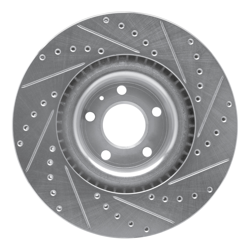 Audi S4 Brake Rotor (1) - Front Left - R1 Concepts - Drilled & Slotted - Silver - `04-`09